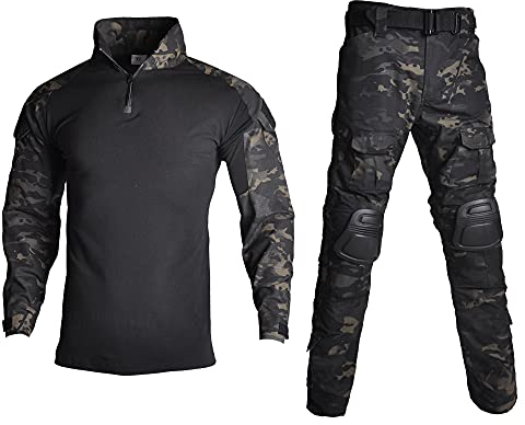 Lilychan Tactical Military Suits für Herren Langarm-Rip-Stop-Uniformen Combat Shirt und Pants Elbow Knee Pads (CP-Schwarz, m)