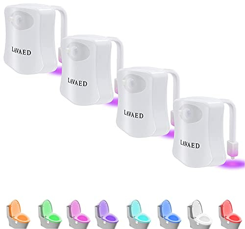 ALEDECO 4 Pack Motion Activated Toilet Night Light, 8 Colors Changing LED Toilet Bowl Lights, Sensor Bathroom Seat Nightlight