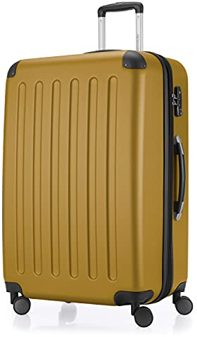 HAUPTSTADTKOFFER - SPREE - Großer Hartschalen-Koffer Trolley Rollkoffer Reisekoffer, 4 Doppel-Rollen, 75 cm, 119 L, Herbstgold