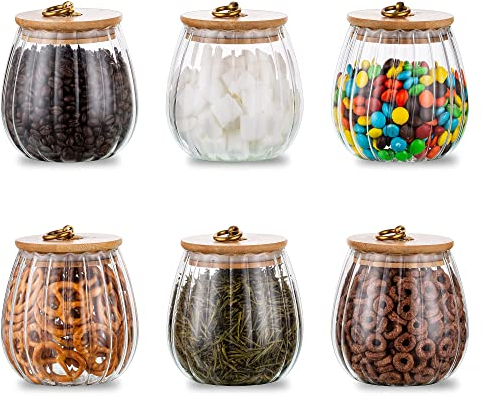 Frascos De Vidrio Con Tapas Y Etiquetas De Bambú, Pequeños, 6 Piezas, 750 Ml, Herméticos, Para Almacenamiento De Alimentos, Para Cocina, Tarros Acanalados Para Té, Café, Azúcar, Para Conservar Hierbas