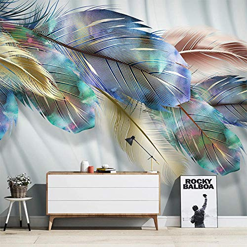 Style Nordique Personnalisé Moderne Simple Couleur Plume Papier Peint Lumière Luxe Fond Mur 3D Plumes D'Or Peintures Murales Salon Papiers Peints 430Cm(W)×300Cm(H)