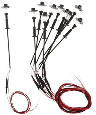 Harilla 10 Stück Modellleuchten Single Heads LED Laternenpfahl 1:100 Modell Straßenbeleuchtung Layout Lampe für HO TT N Skala, Bahn Lampe Gartenlampen