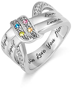 Personalisierte familie krawatte mutter ringe mit 4 birthstones und benutzerdeell name gravuren versprechen ring birthstone ring 925 sterling silber muttertag geburtstagsgeschenk für frauen