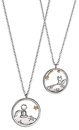 DESHOME 2 Stück Kleiner Prinz Halskette&Fuchs Anhänger für Frauen, 925 Sterling Silber Kleiner Prinz Anhänger und Fuchs Halskette, für Paar, Beste Freundin Ketten, Valentinstag