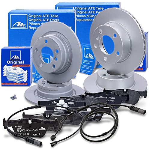ATE Bremsenset inkl. Bremsscheiben vorne Ø 284 mm belüftet + hinten Ø 290 mm voll und Bremsbeläge vorne + hinten und Verschleißkontakt Kompatibel mit BMW 1er, 2er