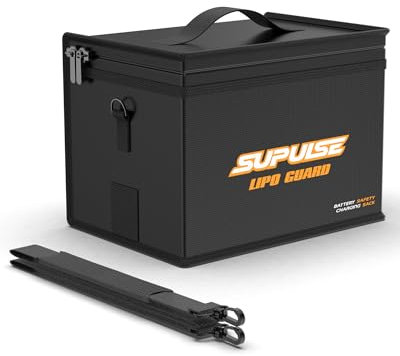 SUPULSE Lipo Battery Safe Bag Lipo Battery Bag Fireproof Explosionproof Large Capacity Bag for Charging Battery and Storage Guard Pouch Double Zipper Detachable Adjustable Shoulder Strap Lipo Bag