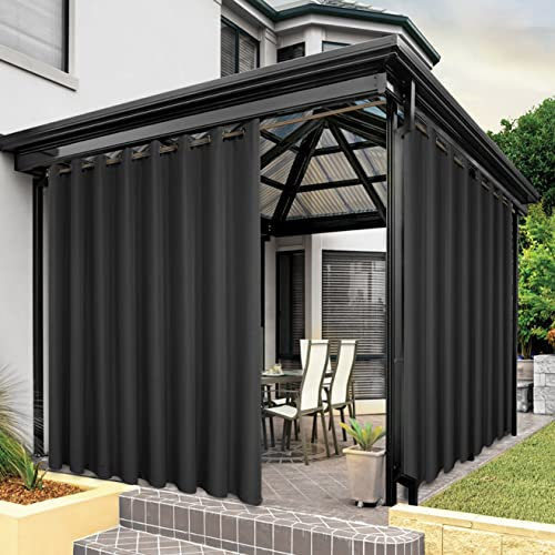 Bonzer wasserdichte Outdoor-Vorhänge für Terrasse, Veranda, Pergola, Cabana, Dicke Privatsphäre, extra breite Ösen, Innenvorhänge für Schlafzimmer, Wohnzimmer, 1 Bahn, 382 x 213 cm, Anthrazit