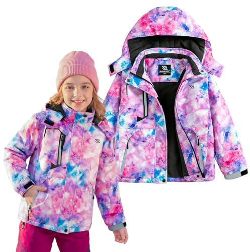 Simplee kids Girls Waterproof Snow Jacket Fleece Winter Windproof Ski Jackets for Toddler Girls Hooded Warm Coat
