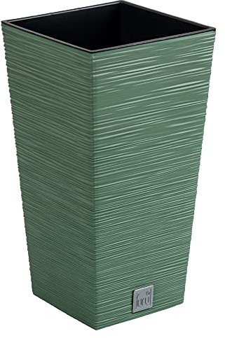 Prosperplast Macetero Color Verde Tierra, con depósito, colección Furu, de 34,5 x 34,5 x 66 cm, Capacidad de 24 L.