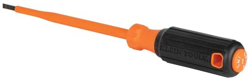 Klein Tools 6816INS Isolierter Schraubendreher, 1000 V 3/16 Zoll Schrankspitze Schraubendreher mit 15,2 cm Schaft, Spitzen-Ident, gepolsterter Griff
