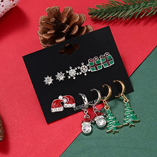 ZLING 6 Paare/Satz Neue Trend Weihnachtsohrring Set Weibliche Schneeflocke Baum Schneemann Glocke Ohrring Mode Weihnachtskugel Ohrring Schmuck Geschenke