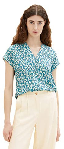 TOM TAILOR Damen 1037231 Basic Bluse, 32149-Petrol Small Abstract Design, 34