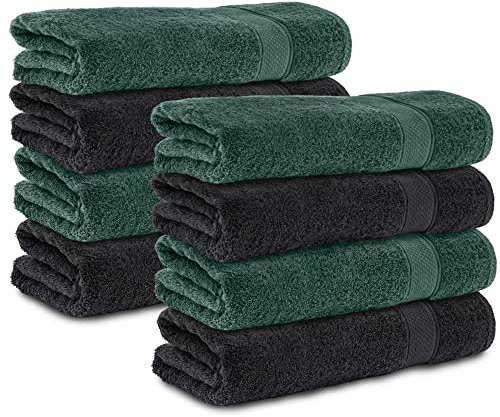 Komfortec 8er Handtücher 50x100 cm Set aus 100% Baumwolle, Frottee, Weich, Schwarz/Dunkelgrün
