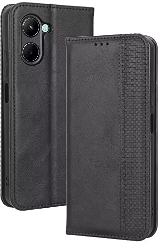 EASSGU Funda para Realme C33 (6.5 Inches) Carcasa con Interruptor Magnético de Cuero PU Flip Folio, [3 Ranuras para Tarjetas] [1 Wallet] Case - Negro