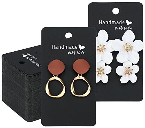 G2PLUS 100 Stück Ohrringe Displaykarten, 5x9CM Schwarz Kraftpapier Hängen Ohrringkarten für DIY Ohrstecker und Schmuck