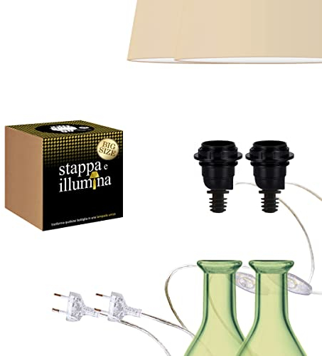 Stappa e illumina Big Size x2 | Verwandeln Sie Flaschen in 30 Sekunden in Lampen, Flaschen mit 23 bis 30 mm Loch, Magnumflaschen – E27-Flaschenlampenfassung – für Flaschenlampen-Kit (2 pcs)