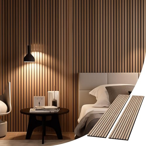 SLATPANEL Two Acoustic Wood Wall Veneer Slat Panels - Oak | Natural Core | 94.49” x 12.6” Each | Soundproof Paneling | Interior Sound Absorption Decor | Luxury Real Wood | 0.78” Depth