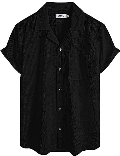 VATPAVE Mens Striped Summer Shirt Casual Button Down Short Sleeve Beach Shirts XX-Large Pure Black Regular Fit
