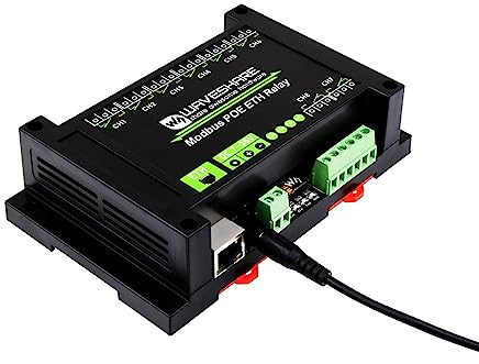 Coolwell 8-Ch Ethernet Relay Module with PoE Port Communication Modbus RTU/Modbus TCP Protocol Cover with Industrial Grade Rail-Mount Case