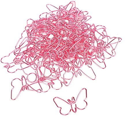Rosa Schmetterlings-Büroklammern, 50 Stück, Rosa Schmetterlings-Büroklammern, Schmetterlings-Büroklammern, Cartoon-Farbbeschichtung, Innovative Schmetterlings-Büroklammern für