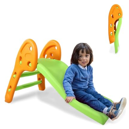 Mobiclinic® Kids, Toboggan pour Enfants, Dino, Pliable, Bords arrondis, Echelons antidérapants, Max. 35 kg, Stable, Sûr, Facile à Monter, Intérieur et extérieur, Vert Orange