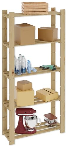 Lenmar Serie B Holzregal, Kiefer, Holz, Hellbeige, B-18 170 x 80 x 30 cm, 5 Böden, Bücherregal, Holzregal, Standregal, Wandregal, Regal mit 5 Böden, Büroregal, für Wohnzimmer, Lagerregal…