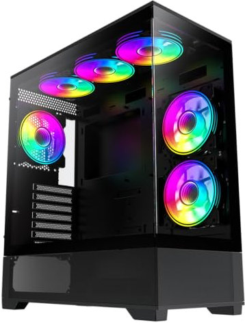 GameMax Vista Black Dual Tempered Glass Panelling ATX PC Gaming Case with 6 x Infinity 120mm ARGB Dual-Ring Fans & GameMax V4.0 PWM ARGB Hub Included