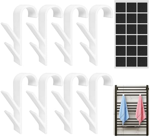 VEPEPE 8 Pcs Towel Radiator Brackets, Round Rail Hooks with 18 Non-Slip Pads, White Hooks for All Standard Radiators, Towel Radiator