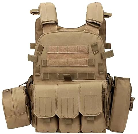 Peminkoo Tactical Vest Body Armor Hunting Plate Carrier Airsoft Accessories Military Combat Army Wargam molle (Tan)
