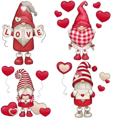 GORGECRAFT 4 Pegatina para Ventana del Día de San Valentín Lindo Gnomo Enano Corazón de Amor Impermeable Vidrio Estático Pegatina para Puerta Corredera Decoración de Película de Vinilo Pegatinas