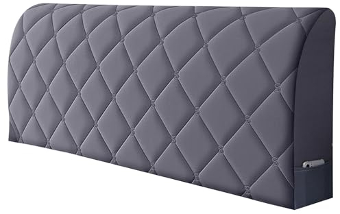 Cleminsta Bett Kopfteil Husse, Stretch Strecken Bett Kopfteil Abdeckung, Holländischer Samt Verdicken Gesteppt Einfarbig Baumwolle Bed Headboard Covers, für eine Vielzahl von Bettköpfen, 160cm, Grau