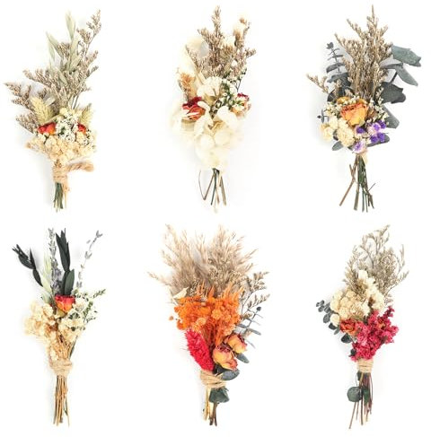 6 mini ramos de flores secas bohemias, pequeños ramos de plantas naturales reales para centros de mesa de boda, caja de regalo, decoración de botellas de pastel, decoración de jarrones para el hogar,