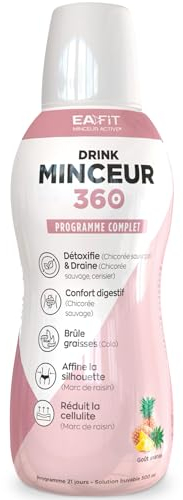 BOISSON MINCEUR | Minceur 360 drink EAFIT | Boisson minceur rapides et efficaces | Bruleur de Graisse | Draine et détoxifie pour perte de poids efficace | Goût Ananas | 500ml | Fabriqué en France