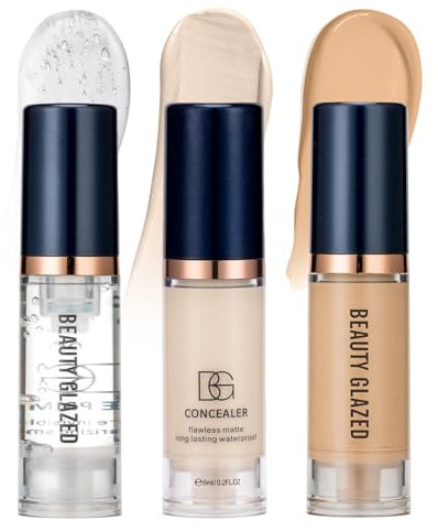 Make Up Foundation,3 Kombinationen Primer+Concealer+Flüssige Foundation,Langanhaltende mittel- bis volldeckende Foundation,Transfer-Proof Soft Matte Oil Control Foundation, Makeup in einem Schritt