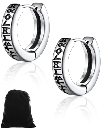 HSIXHAF 1 Paar Wikinger Rune Ohrstecker für Herren Damen Edelstah Nordischer Wikinger Rune Creolen Ohrstecker Punk Stil Piercing Ohrschmuck mit Geshenkebox für Freunden Ehemann