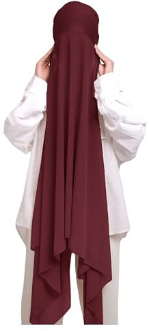 Lina & Lily Chiffon Instant Hijab mit Jersey Unterkappe, Damen Kopftuch Set mit Bindeband (Dunkelrot)