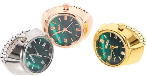 SAFIGLE Fingeruhr Mini Kreative Uhr Mode-Accessoire Edelstahl Zifferblatt 3 Sets