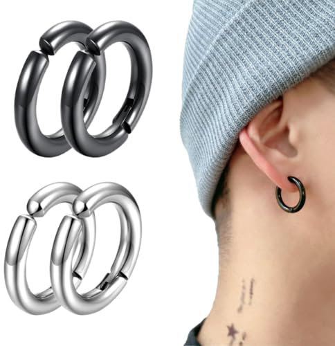 2 Paar gefälschte Creolen, kein Nasolabialpiercing, gefälschte Ohrringe, Edelstahl-Magnetohrringe, keine Piercing-Ohrclips für Männer und Frauen, hypoallergene Ohrringe für Männer und Mädchen