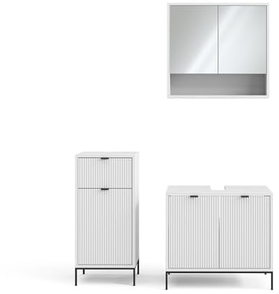 Vicco Badmöbel-Set Eliza, Badezimmerschrank-Set, Weiß, 3 Teile, mit Midischrank