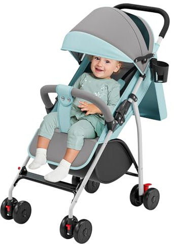 OHMG Kinderwagen für Babys, 0 – 3 Jahre, Traglast 25 kg, mit verstellbarer Rückenlehne und Fußstütze, faltbar, kompakt und leicht, Reise mit Sonnendach & Moskitonetz, 360° rutschfeste Räder