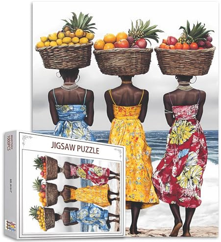 Native Africa America 1000 Piece Jigsaw Puzzles for Adults African Woman Painting Jigsaw Puzzle Afro Black Girl Cooking 1000 Pieces Puzzles Game Seascape Art Room Decor DIY Craft Puzzle Art(Colorful)