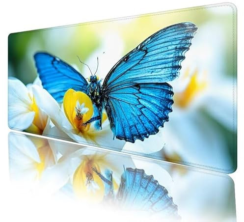 Tapis de Souris Bleu Tapis Souris Papillon Tapis de Souris XXL 1200 x 600 x 3 mm,Grand sous Main Bureau avec Base en Caoutchouc Antidérapant Surface, Maison Bureau Decoration, Cadeau Femme H-875