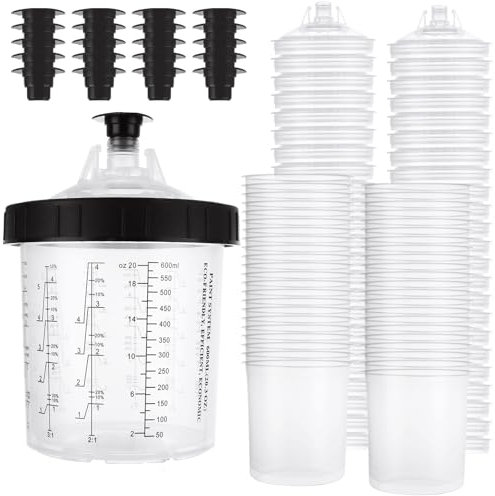 YOUNTHYE Lot de 50 gobelets jetables pour pistolets à peinture et système de couvercle 600 ml pour pistolet à peinture automobile
