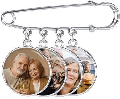 MMXX Personalisierter Gedenkfoto-Anhänger für Frauen Individuelle Boutonniere-Anstecknadel aus Legierung mit 2 Fotos für Hochzeiten/Abschlussfeiern/Andenken (B4: Silber)
