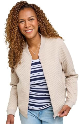 Amber Ladies 100% Cotton Lightweight Mock Quilt Jersey Zip Jacket with Ribbed Cuffs, Welt & Neck