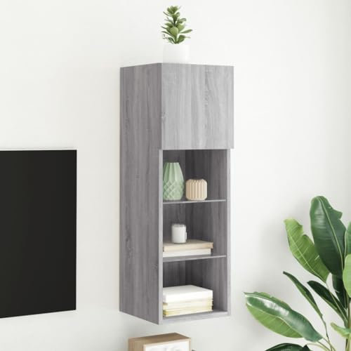 WKIEQACO Entertainment Centers & TV-Ständer, TV-Schrank mit LED-Lichtern, Grau, Sonoma, 30,5 x 30 x 90 cm