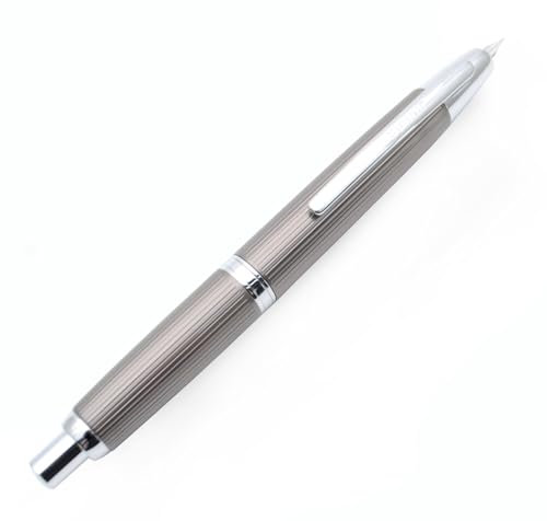 JINHAO 10 Press Fountain Pen Retractable Metal Pen with Ink Converter (Fine Nib, Dark Grey Stripe)