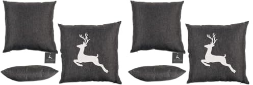 Out of the blue Dunkelgraues Deko-Kissen, Hirsch, mit Reissverschluss, 40 x 40 cm, 100% Polyester, 300g Füllgewicht (Packung mit 2)