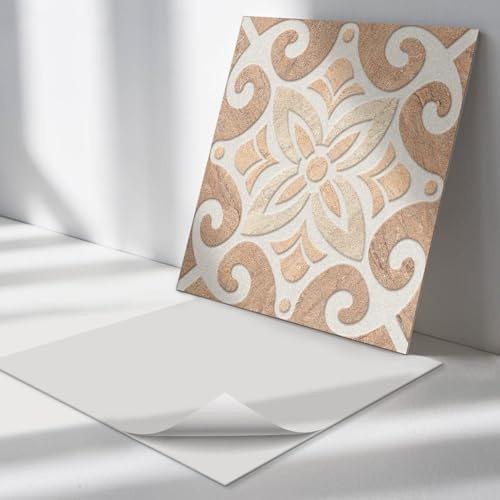 Wandverkleidung Quadratisch 50x50 cm Wandpaneele 4 Stück Selbstklebend Bodenbelag Spritzschutz Wand und Boden für Küche, Badezimmer und Büro Vinylplatten - Blumenmuster mit Ornamenten