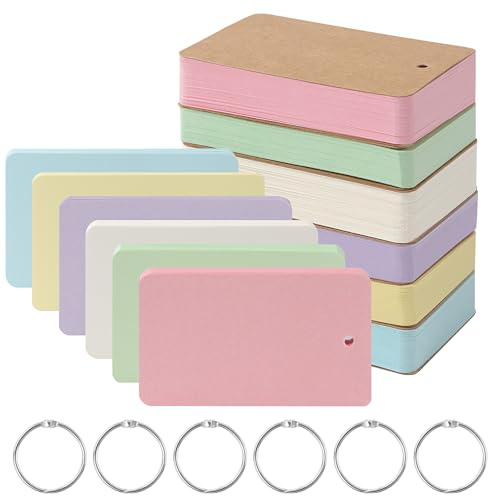 Ztowoto 300 st. Flashcard-block med 6 ringpärmar – flerfärgade indexkort kraftpappersomslag, 3,2 x 2,1 tum granskningskort för studier/kontor/anteckningar/språkinlärning (6 färg)